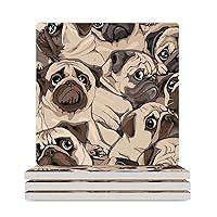Pug Dog Ceramic Coaster with Cork Backing Absorbent Drink Coasters for Tabletop Protection Square 3.7 Inches 4PCS