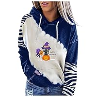 Workout Shirts For Women Loose Fit Fashion Women's Hooded Color Matching Halloween Printed Sweater Top