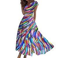 Dresses for Women 2024 V-Neck Short Sleeve Plus Size Maxi Dresses for Curvy Women Beach Dress Party Dress for Women