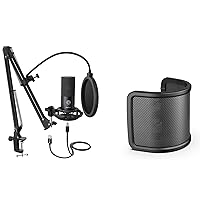 FIFINE Podcasting Microphone and Pop Filter Set, Studio USB Recording Mic PC Condenser Microphone Bundle with Boom Arm,Pop Screen for Instruments Voice Overs Gaming Streaming YouTube (T669+U1)
