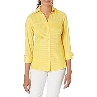 Zac & Rachel Women's 3/4 Cuff Sleeve Button Down Top with Ribbed Knit Inserts for a Comfortable Fit