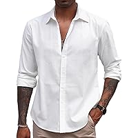 COOFANDY Men's Linen Long Sleeve Button Down Shirts Casual Business Dress Shirt