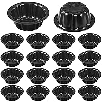 16 Pcs 4 Inches Fluted Mini Cake Pan Nonstick Fluted Cake Pan Carbon Steel Tube Pan Metal Tube Oven Baking Mold with Flower Shape for Cupcake (Black)