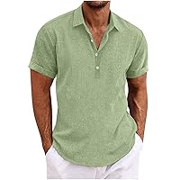 Beach Shirts for Men Short Sleeve Band Collar Hippie Casual Vacation Summer Beach T-Shirts Loose Fit Lightweight Tropical Top