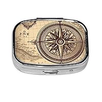 Law of The Compass Navigation Pill Box 2 Compartment Small Pill Case for Purse & Pocket Metal Medicine Case with Mirror Portable Travel Pillbox Medicine Organizer