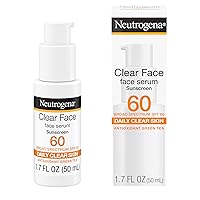 Clear Face Serum Sunscreen with Green Tea, Broad Spectrum SPF 60+, Non-Comedogenic Face Sunscreen for Lightweight UVA/UVB Protection, Oxybenzone- & Fragrance-Free, 1.7 fl. oz