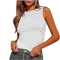 Womens Tank Tops Ribbed Knit Sleeveless T Shirt Crew Neck Dressy Casual Summer Top Slim Fitted Cropped Basic Tees