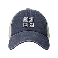 Eat Sleep Game Repeat Cowboy Mesh Baseball Cap Washed Denim Trucker Hat Curved Brim Unisex Sunhat