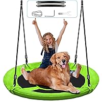 40 Inch Saucer Tree Swing Set for Kids & Adults, Adjustable Swing Sets for Backyard or Outdoor Playground 900D Oxford Fabric,Heavy Duty Round Swing Green & Black
