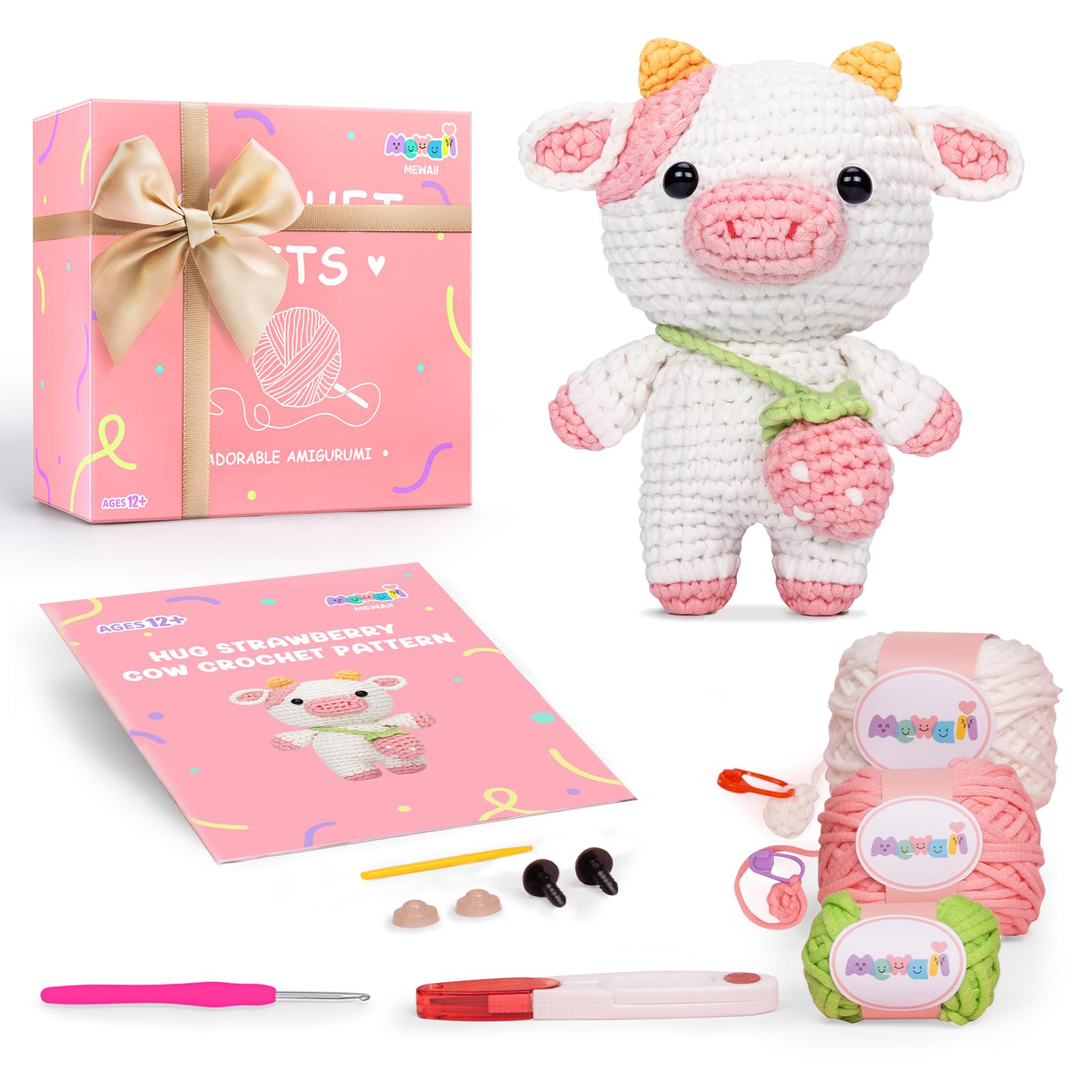 Mewaii Crochet Kit for Beginners, Complete DIY Kit Animals with 40%+ Pre-Started Tape Yarn Step-by-Step Video Tutorials for Adults Kids