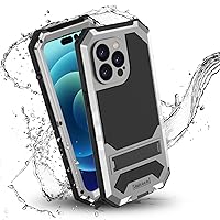 iPhone 14 Pro Max Waterproof Case, iPhone 14 Pro Max Metal Case with Screen Protector Kickstand Military Full Body Rugged Heavy Duty Dustproof Defender Sturdy Case for Underwater (Sliver)