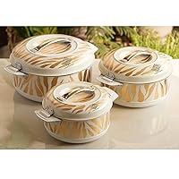Indian Art Villa Stainless Steel Set of 3 Casserole in Different Size (Small + Medium + Large), with Tiger Print Tableware & Serveware for Home, Hotel & Restaurants
