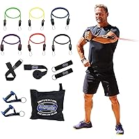 Bodylastics Resistance Band Set - Resistance Bands with Handles, Ankle Straps, Door Anchor, Carry Bag - Heavy-Duty Stretch Exercise Bands -Patented Clips and Snap Reduction Tech -Fitness Workout Bands
