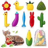 10 Pcs Catnip Toys for Cats, Cute Interactive Plush Toy for Indoor Cat Kitten Teething Chew Cat Toys Catnip Filled Funny Animal Cat Pillow Toys Kitty Bite Kick Cat Toys with 1 Drawstring Bag