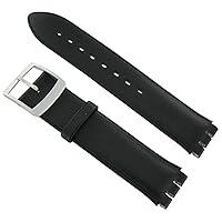 17mm Hirsch Cindy Genuine Leather/Textile Black Watch Band fits Swatch Watches
