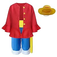 Anime Luffy Costume Straw Hat Luffy Cosplay Outfits Halloween Dress Up Party for Boys Aged 5-12 Years