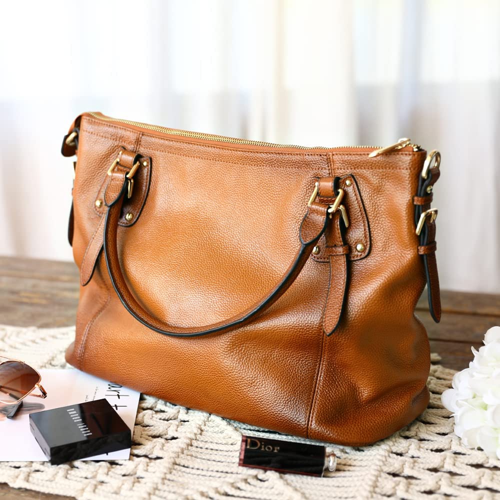 Kattee Genuine Leather Handbags Tote Shoulder Bag for Woman Satchel Designer Purse Top Handles Crossbody Bag Large Capacity