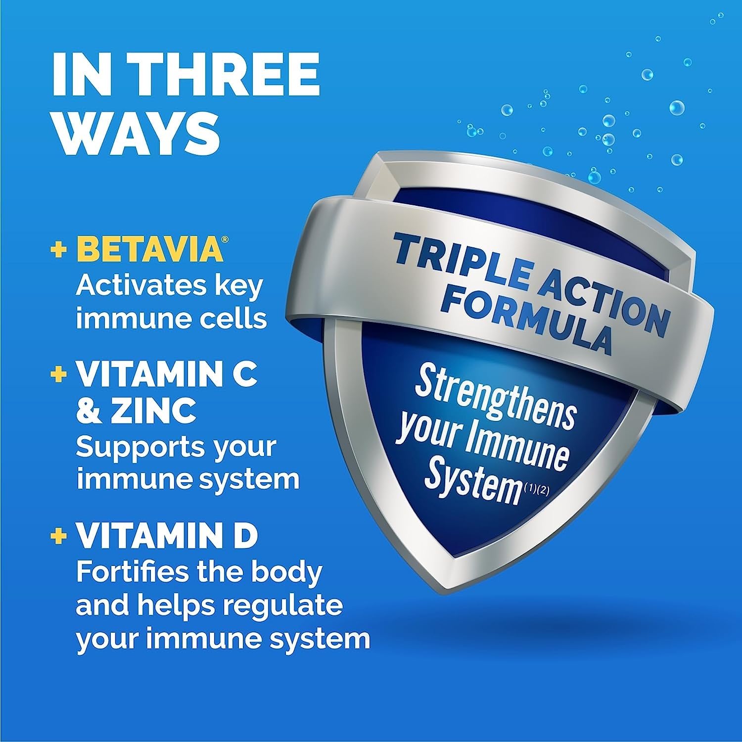 Emergen-C Immune+ Triple Action Immune Support Powder, BetaVia (R), 1000mg Vitamin C, B Vitamins, Vitamin D and Antioxidants, Super Orange – 30 Count