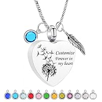 Cremation Jewelry Dandelion Heart Urn Necklace for Ashes with 12 Birthstones Memorial Ashes Necklace for Loved One-Forever In My Heart