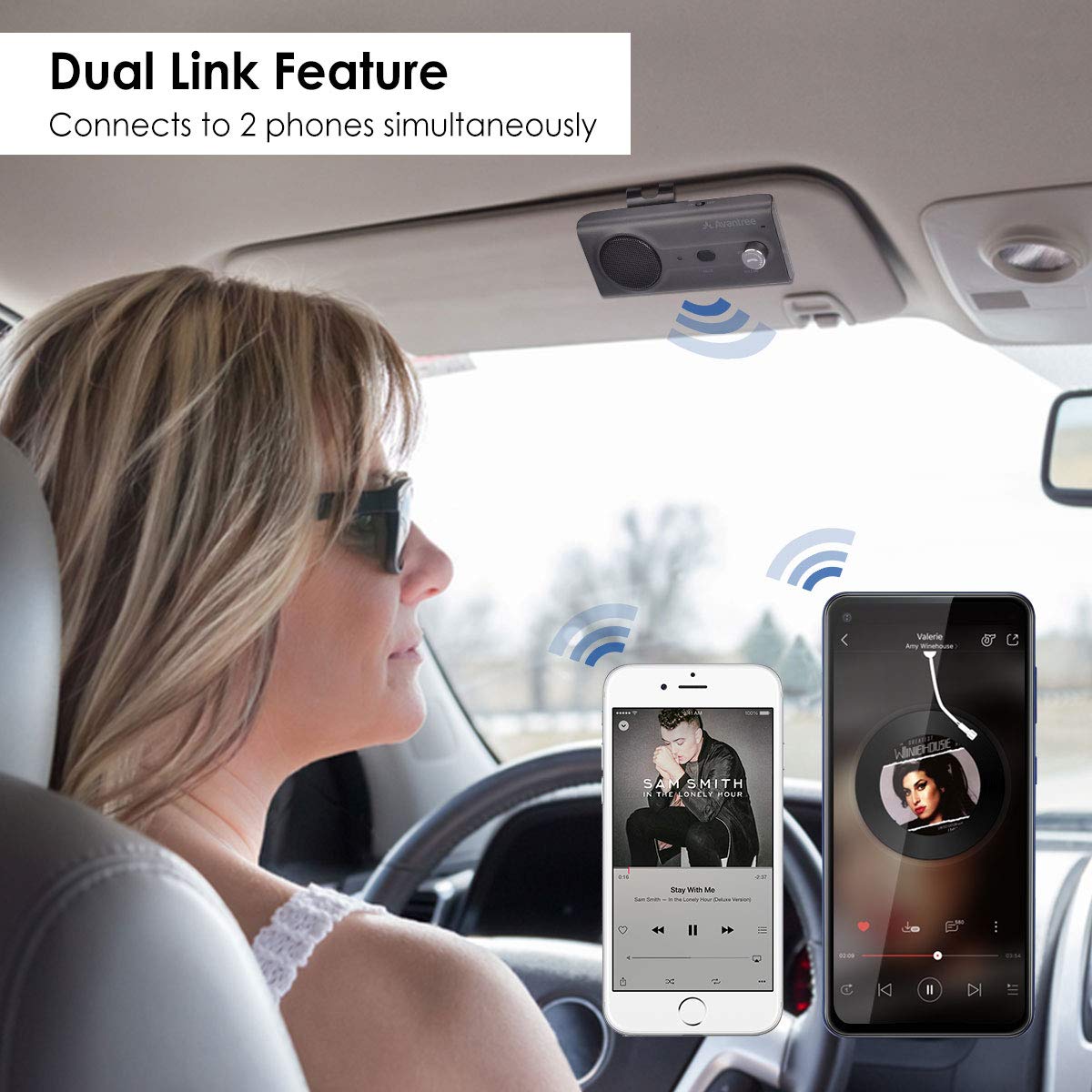 Avantree CK11 Hands Free Bluetooth 5.0 Car Kits, 3W Loud Speakerphone, Support Siri Assistant & Motion Auto On Off, Volume Knob, Wireless in Car Handsfree Speaker with Visor Clip - Titannium