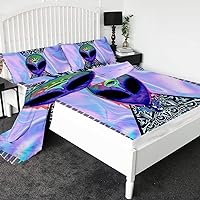 Sleepwish Trippy Alien Bed Sheets Blue for Kids Boys Teens 3D Purple Blue Maple Printed Fitted Sheets 4-Piece Marble Tie Dye Bed Sheet Set - Includes 1 Flat Sheet,1 Fitted Sheet,2 Shams (Queen)