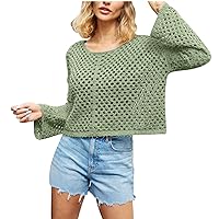Women Hollow Out Sweater Loose Long Sleeve Crochet Sweater Knitted Oversized Cover Up Vintage Fall Pullover Tops