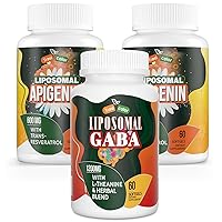 Liposomal Apigenin 550mg - High Bioavailability Apigenin Supplements，Apigenin Support with Trans-Resveratrol 50mg | Liposomal GABA with L-Theanine Supplements 1200mg（3 Bottles）