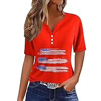 4Th of July Tops for Women Summer Sexy V Neck Short Sleeve Shirts Flag Graphic Tees Plus Size White Button Down Blouses
