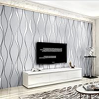 Modern Minimalist 3D Curve Water Ripple Three-Dimensional Flocking Non-Woven Wallpaper Bedroom Living Room TV Background Wall Shop Decoration20.87 Wx393.7 L Non-Pasted (Light Gray)