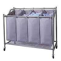 Laundry Sorter Cart 4-Bag Classics Rolling Laundry Hamper, Sturdy Frame with 60KG Weight Capacity, Gray