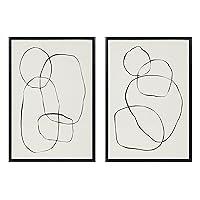 Kate and Laurel Sylvie Modern Circles and Going in Circles Framed Linen Textured Canvas Wall Art Set by Teju Reval of SnazzyHues, 2 Piece 23x33 Black, Decorative Abstract Art Prints for Wall