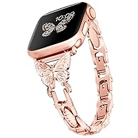 Butterfly Band for Apple Watch Bands for Women 44mm 45mm 42mm 49mm, Metal Dressy iWatch Bands Womens, Cute Strap for Apple Watch SE Band Series 9 Series 8 Series 7 6 5 4 3 Ultra 2 1-Rose Gold