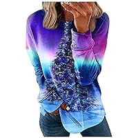 Women's Sweatshirt Round Neck Tops Cotton Casual Fashion Christmas Print Long Sleeve O-Pullover Top Blouse, S-3XL