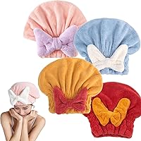 Awishday Hair Towel, Awishday Super Absorbent Hair Towel Wrap for Wet Hair, Microfiber Hair Drying Caps, Quick Dry Head Wrap with Bow-Knot Shower (4PCS)
