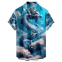 Men's Hawaiian Shirts Summer Cool 3D Dragon Graphic Print Short Sleeve Button Down Blouse Casual Aloha Beach Shirt