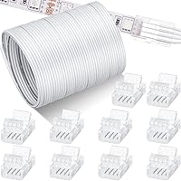 32.8ft 4 Pin RGB Extension Cable Wire Cord and 5 pcs 10 4 Pin LED Light Strip Connectors, Transparent Solderless Track Lighting Connector for 10mm Wide Waterproof or Non Waterproof LED RGB Strip Light