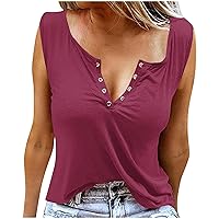 Summer Basic Ring Hole V Neck Tank Top Women Casual Sleeveless T-Shirts Loose Fit Solid Color Pullover for Going Out