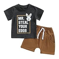MoZiKQin Baby Boy Easter Outfit Bunny Short Sleeve T-shirt Top Checkered Shorts Set Toddler Boys Easter Outfits