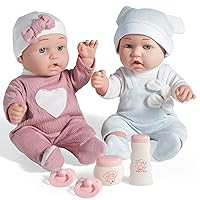 12'' Twins Baby Doll Playset with Accessories Includes Boy and Girl Dolls, 2 Powder Bottles, and 2 Pacifiers, Ideal Gift for Children Age 3+