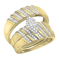 Dazzlingrock Collection White Diamond Trio Ring Set (0.40 ctw, Color I-J, Clarity I2-I3) in 18K Yellow Gold Plated Sterling Silver