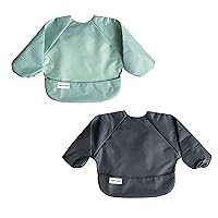 Tiny Twinkle Mess Proof Baby Bib, 2 Pack Long Sleeve Bib Outfit, Waterproof Bibs for Toddlers, Machine Washable, Tug Proof
