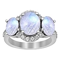 6.00 Ctw Rainbow Moonstone 925 Sterling Silver Semiprecious Ring Gift for her