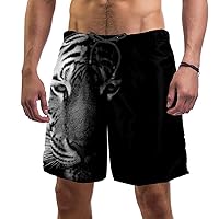 Black White Beautiful Tiger Quick Dry Swim Trunks Men's Swimwear Bathing Suit Mesh Lining Board Shorts with Pocket, L