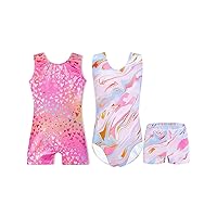 Domusgo Bundle of Love Hearts and Pink Tie Dye Girls Gymnastics Leotards Size 5-6 Years Old