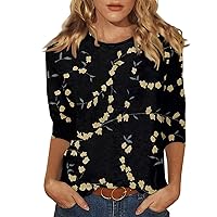 Womens Tops Dressy Casual Three Quarter Sleeve Round Neck 3/4 Length Sleeve Summer Tops for Women 2024 with Pocket