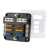 Marine Fuse Block, 12V Fuse Box with LED Warning Indicator Damp-Proof Cover 12 Circuit Independent Positive Negative Fuse Panel with Negative Bus Fuse Box for 12V/24V Vehicle Car Boat Auto (6-Way)