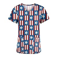 Women's Medical Scrub_Top Holiday Tops Stretchy Cute Printed V-Neck Short Sleeve Fashion Tunic Tops Workwear T-Shirt