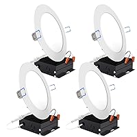 4 Pack 6 Inch Ultra Thin LED Recessed Ceiling Lights, 4000K Cool White, Dimmable, 14W=100W, Wafer Thin, Canless with Junction Box - Energy Star