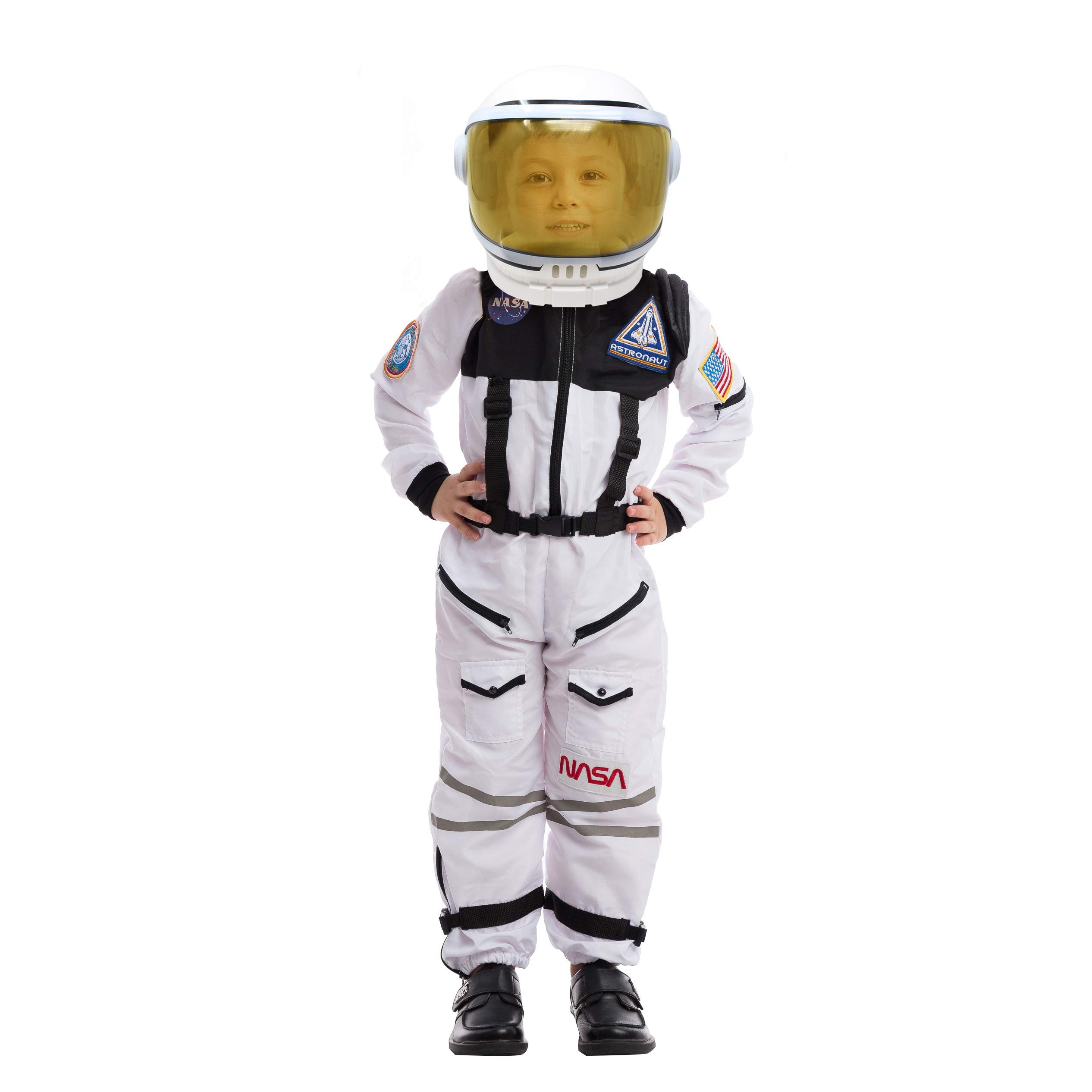 Spooktacular Creations Astronaut Costume with Helmet for Kids, Space Suit, Space Jumpsuit for Halloween Boys Girls Pretend Role Play Dress Up (White)-S