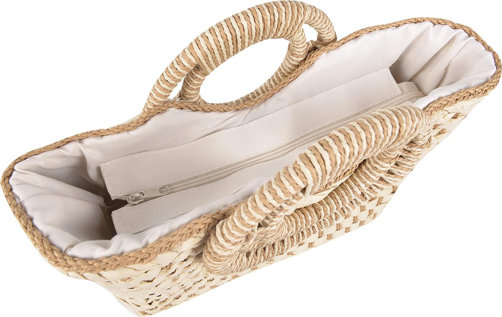 QZUnique Hand-woven Straw Bag Women Summer Beach Handbag Purse Retro Rattan Tote Clutch Travel Bag with Wood Round Top Handle